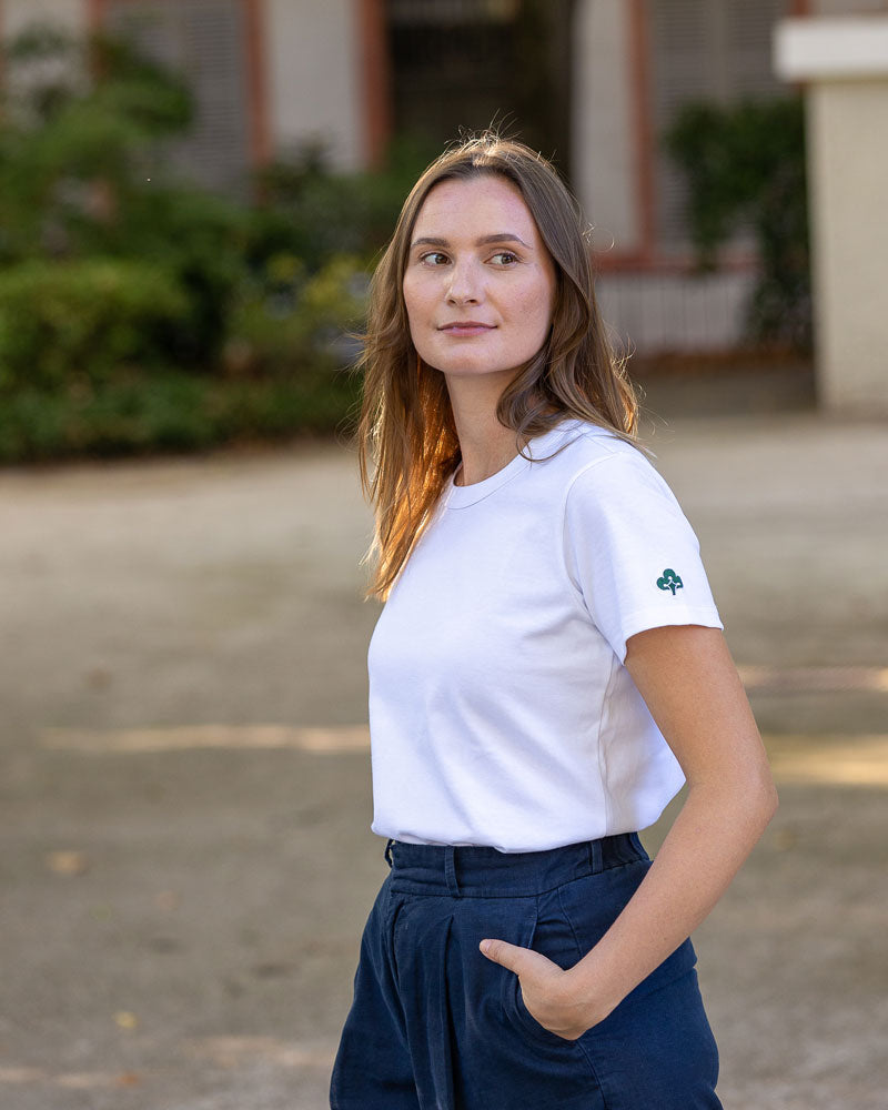 T-shirt Femme Blanc Col Rond 100% Coton Bio Brienne Terre Tissée